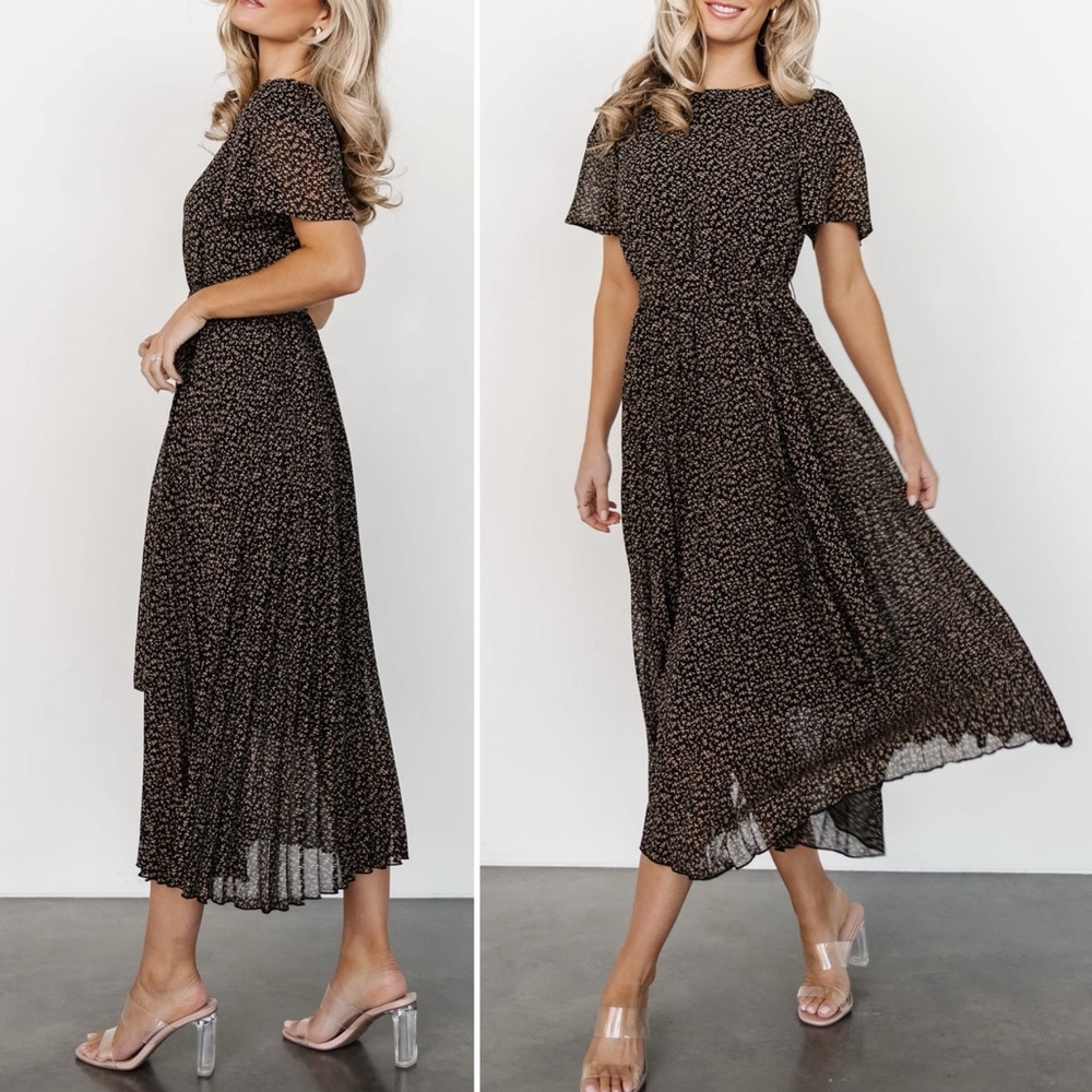 Baltic Born Black Midi Dress with Subtle Cream Print - Picture 14 of 14